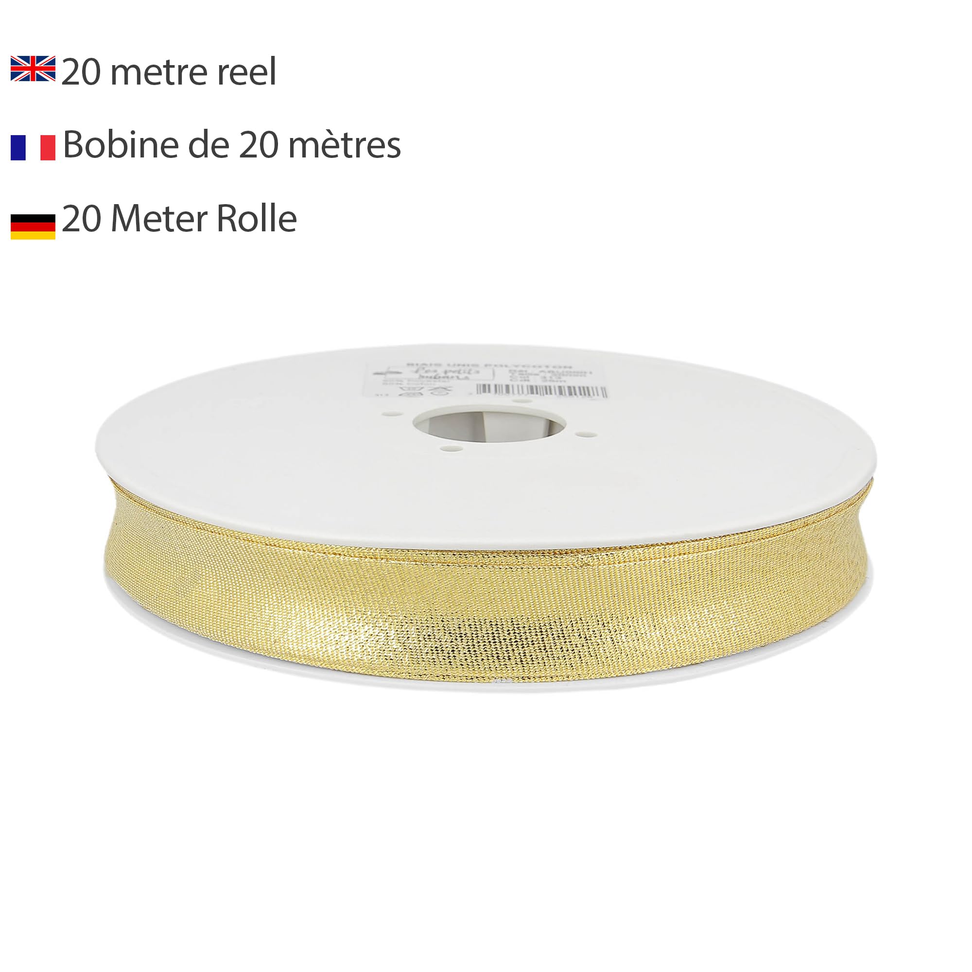 Biais Métallique Lurex Doré - 20 Mètres X 25 Mm, Simple Pli, Idéal Couture, Bordures, Fanions, Décoration Tissu