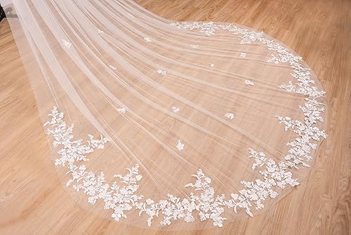 Miniatura 4 de ELAWBTY 1 Tier Floral Lace Wedding Bridal Veil For Bride