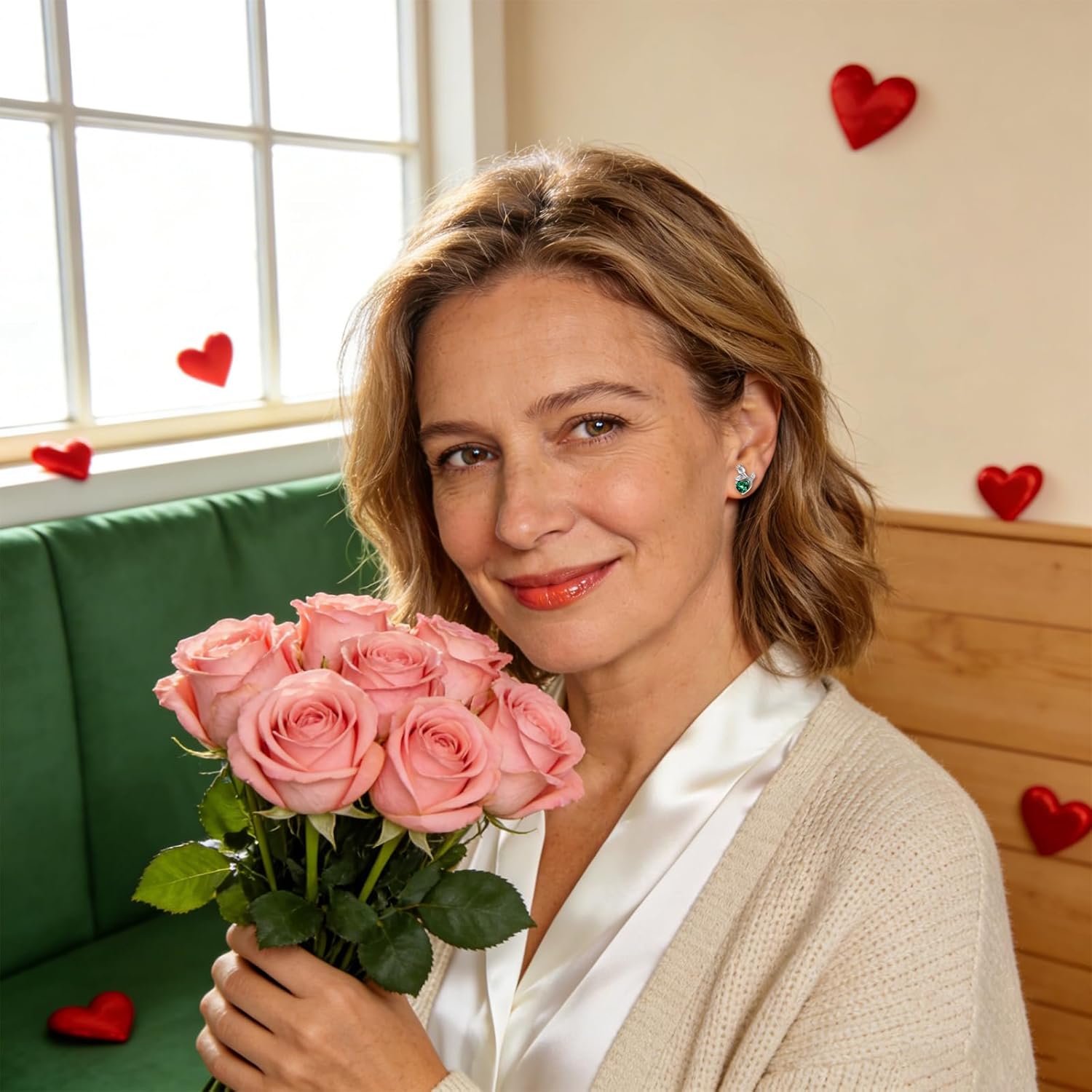 0.8CT Rose Heart Earrings Option of Sapphire Moissanite&More Stud Earrings Lab-Grown Earrings Birthstone Earrings for Women S925 Sterling Silver Post D Color VVS1 Clarity Ideal Gift for Wife Mother for Birthday Anniversary Valentine's Day Convey I Love You Message - Image 5