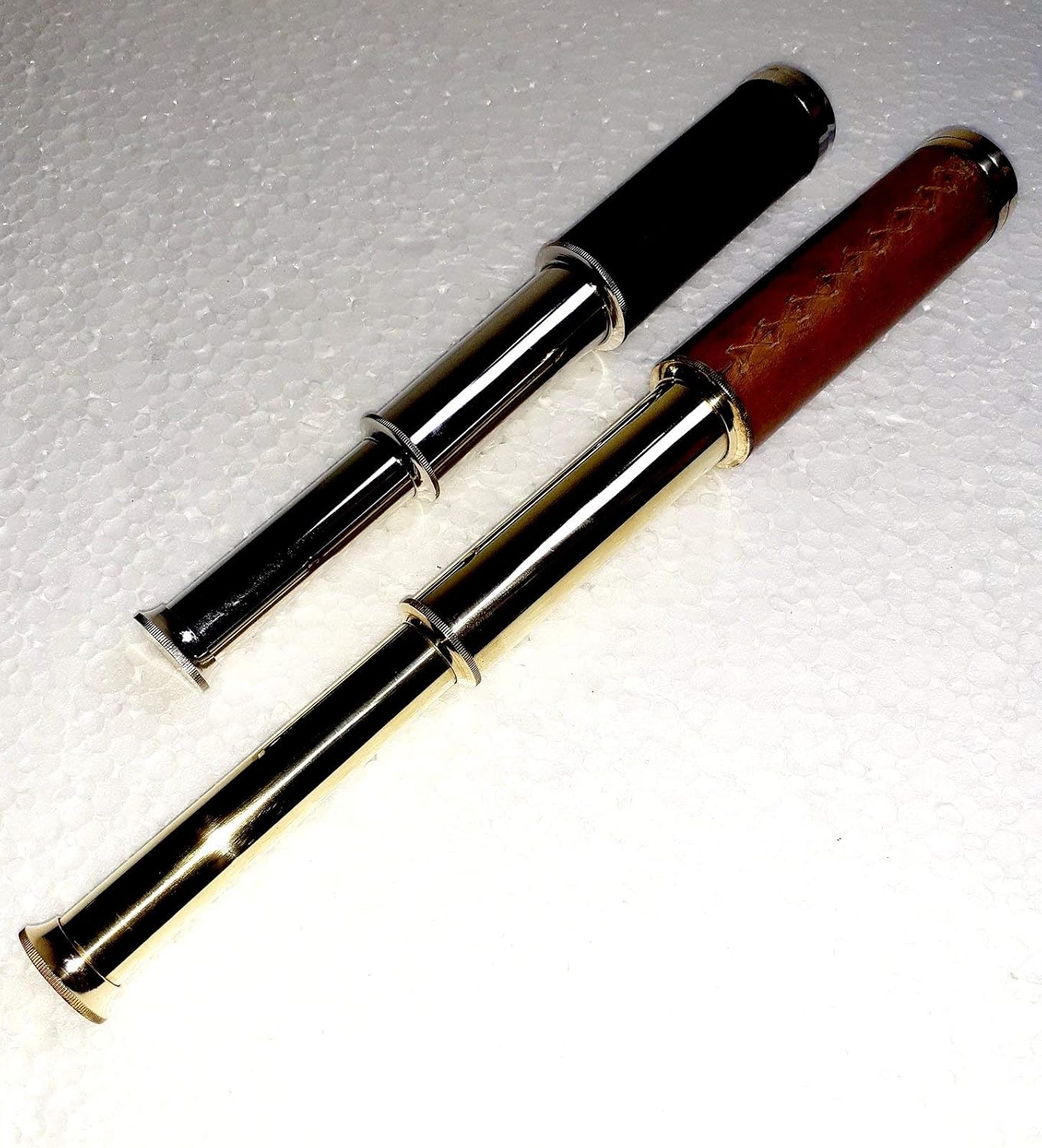 Antique Marine Brass Metal Spyglass Telescope with 12-inches Nautical Lather Cover