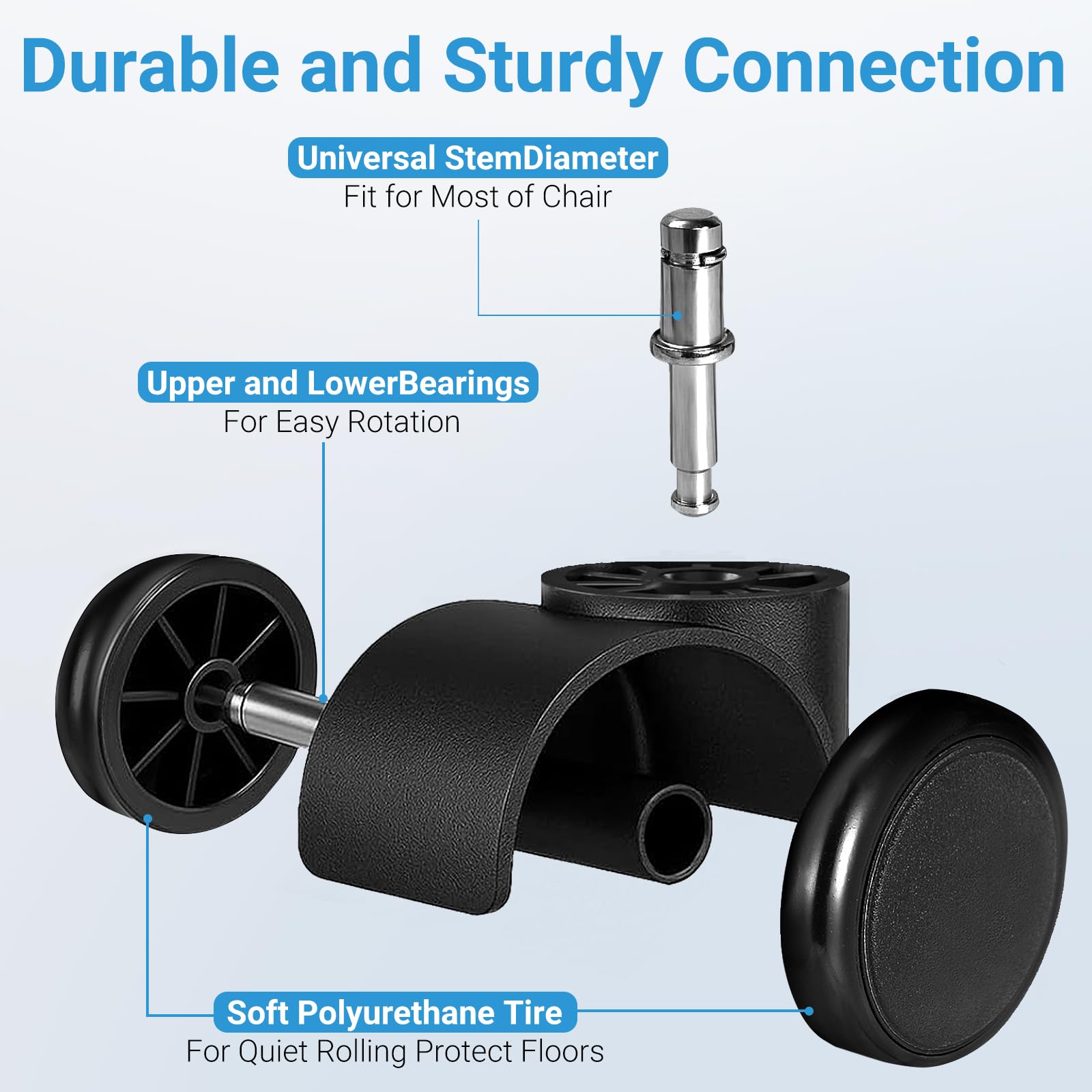 2 Inch Office Chair Casters Wheels Heavy Duty 5 pcs Chair Wheel Replacement Mute Rubber Rotating Desk Chair — view 4