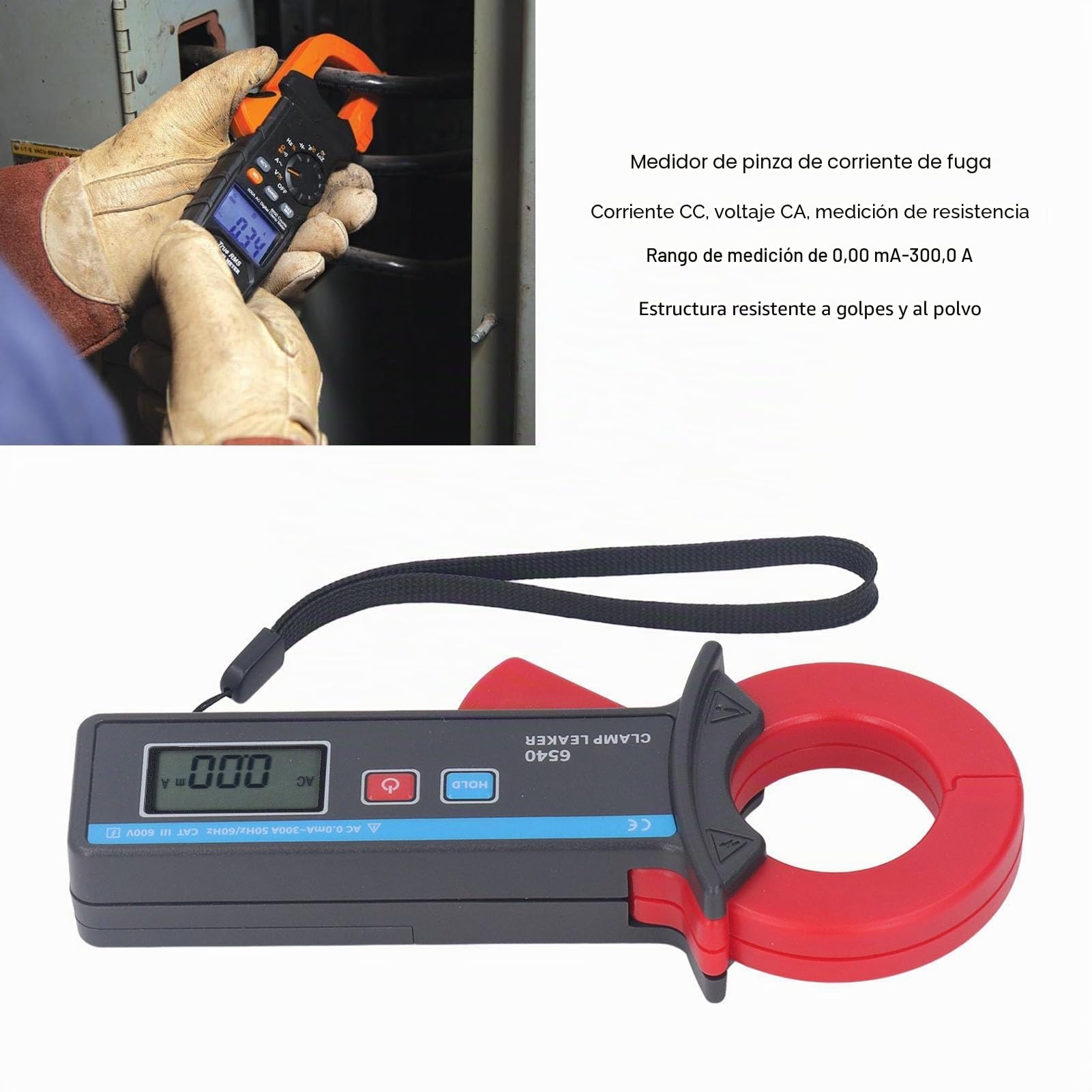 Pinza Amperimétrica Digital, Pinza Amperimétrica de Corriente de Fuga, Amperímetro Portátil con Fugas Digitales de Alta Precisión, Tamaño de Mandíbula de 40 Mm