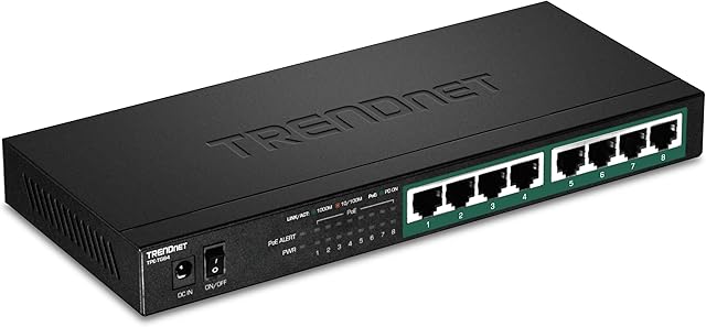 TRENDnet 8-Port Gigabit PoE+ Switch, 120W PoE Power Budget, 16Gbps Switching Capacity, IEEE 802.1p QoS, DSCP Pass-Through Support, Fanless, Wall Mountable, Lifetime Protection, Black, TPE-TG84