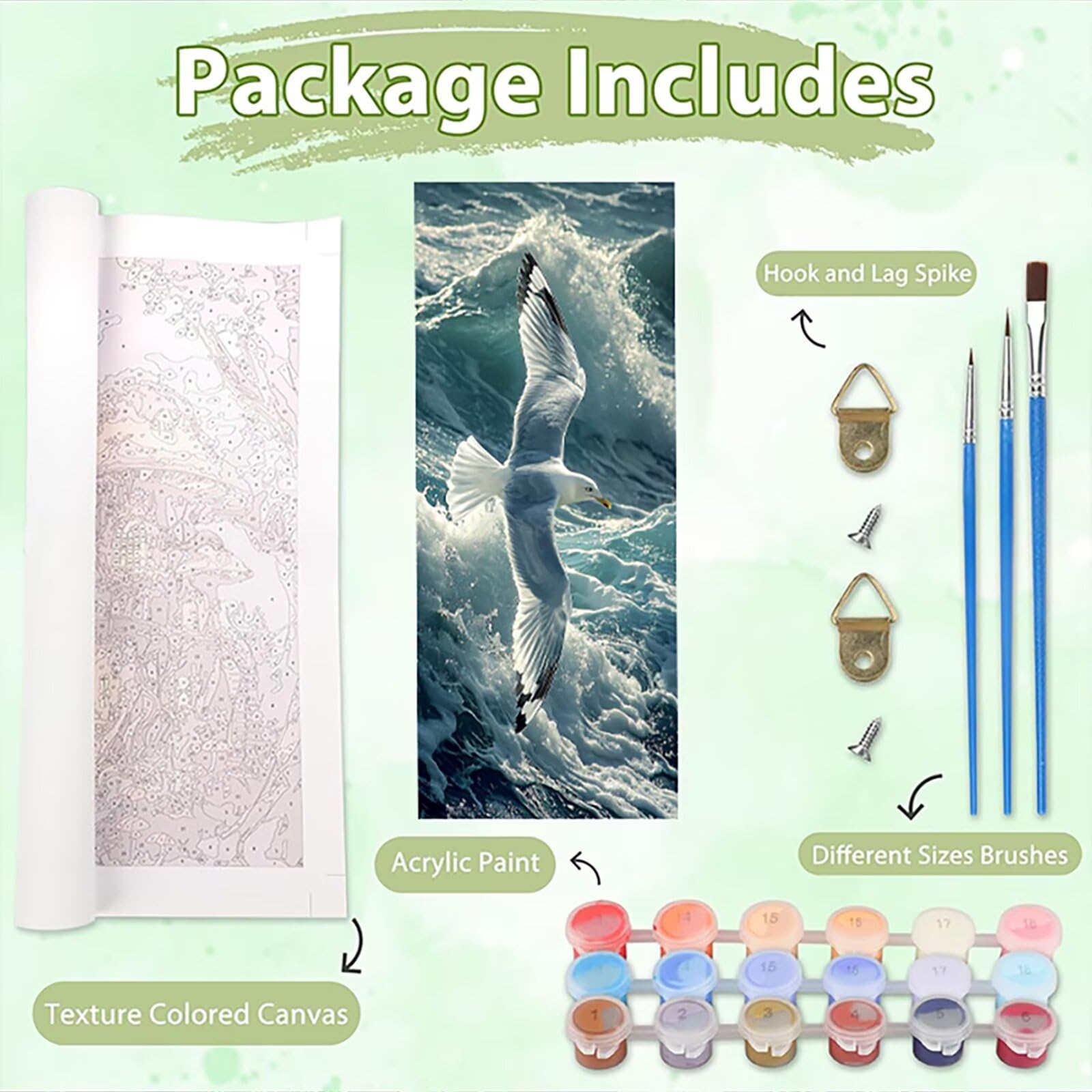 Malen Nach Zahlen 50x150cm Leinwand Möwen Malen Nach Zahlen Erwachsene mit Ohne Rahmen, DIY Kreativ Set für Erwachsene mit Pinseln und Acrylfarbe, Zimmer Deko Meer Landschaft Geschenk, P0M-1007