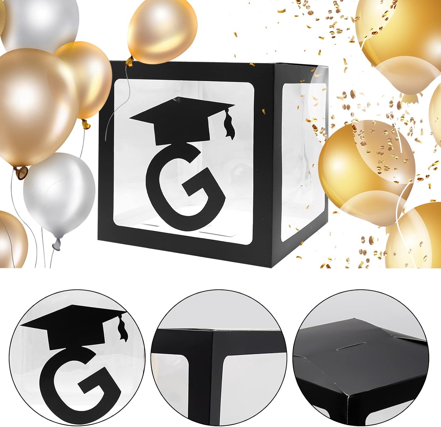 2023 Graduation Party Decorations Supplies, 4PCS Black Balloons Boxes with GRAD Class of 2023 Letter for Grad Party Decorations, for High School College Graduation Party Favors (Balloons not included)
