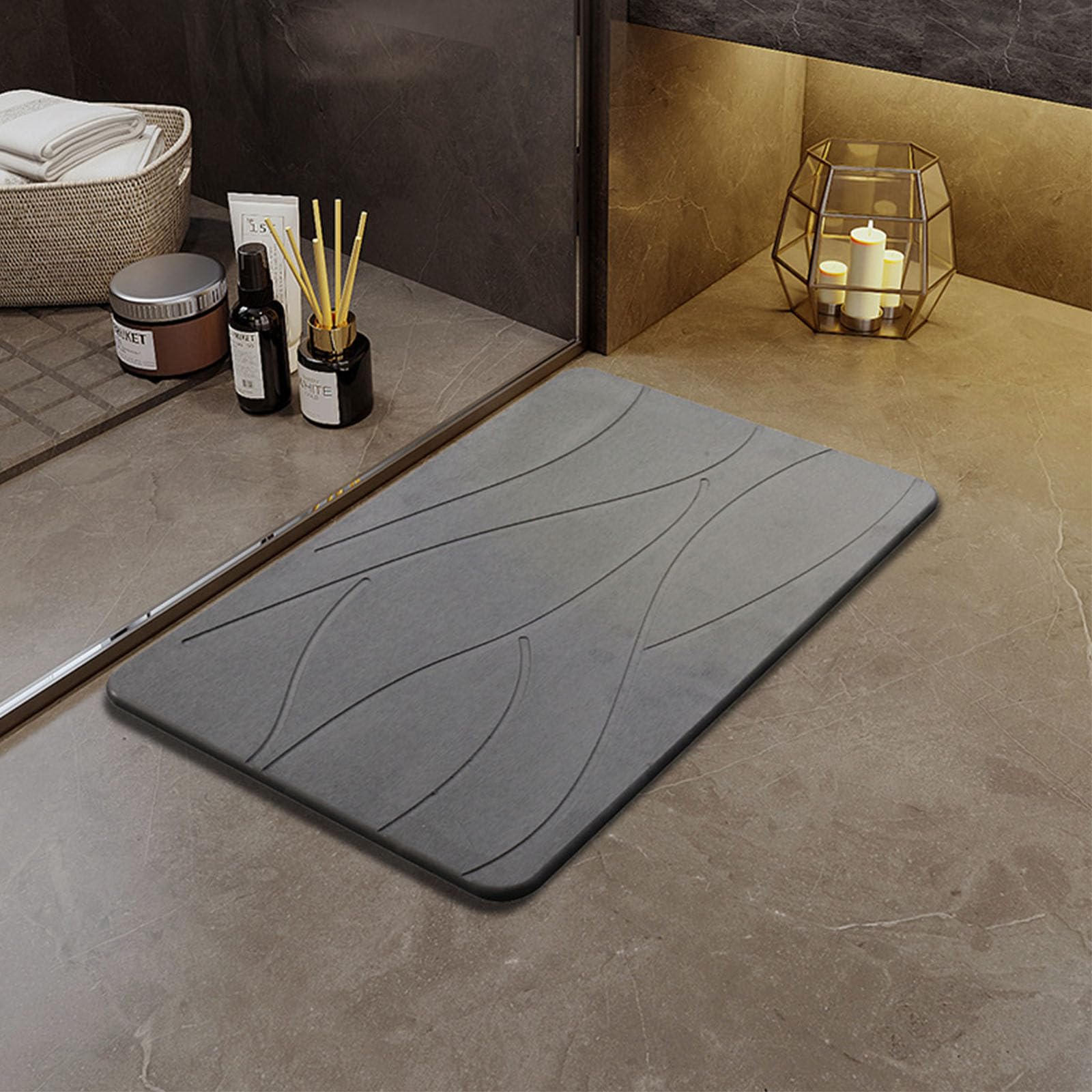 Ofrdncy Bath Stone Mats 15.35x23.62inch Diatomaceous Earth Bath Mat Fast Water Drying Super Absorbent Diatomite Mat with Non-Slip for Bathroom,Kitchen Absorbent Pad,Both Sides Available,Wave,Hard