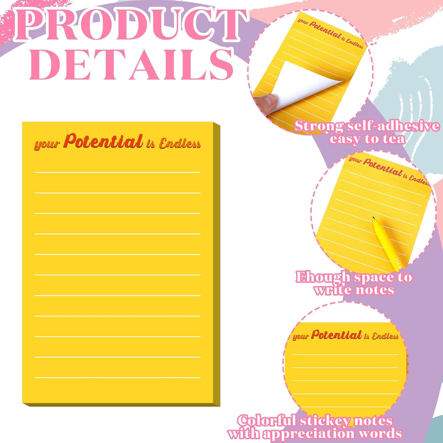 Yinder 24 Pcs 4 x 6'' Inspirational Sticky Notes Lined Motivational Note Pads End of Year Appreciation Gifts for Teacher Nurse Staff Employee Coworker Office(Bright Color,Appreciation)