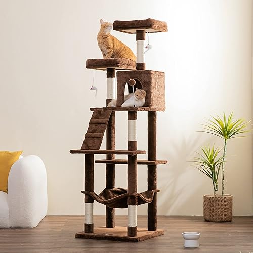 Miniatura 7 de MWPO Árbol grande para gatos de 70.1 pulgadas, torre alta de varios niveles para gatos de interior, condominio de felpa con perchas acolchadas