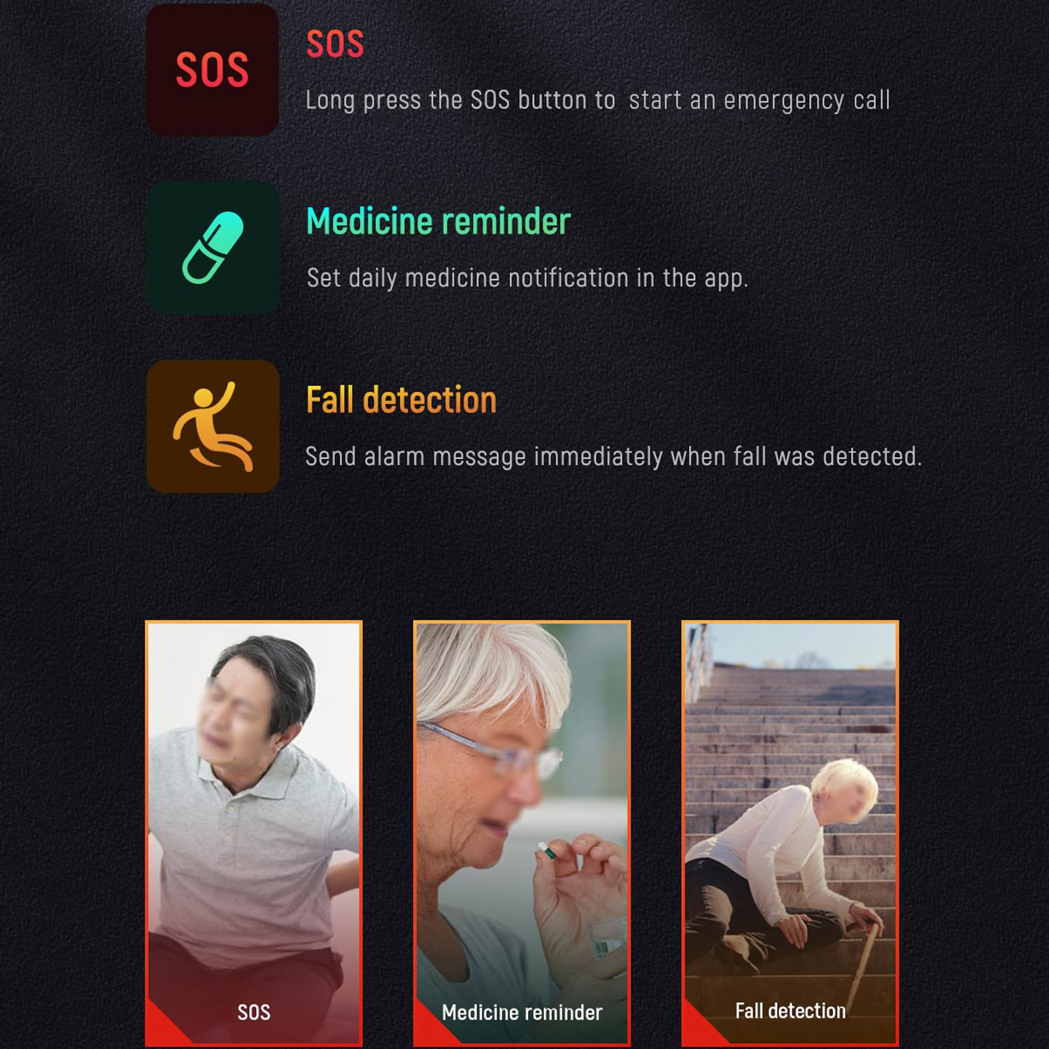 Smartwatch 4G Per Anziani, Dispositivo Di Avviso Di Caduta Automatico Con Pulsante Di Emergenza SOS, Funzione Di Promemoria Farmaci, Localizzatore Di Posizione Per Pazienti Affetti Da Demenza E Alzhei