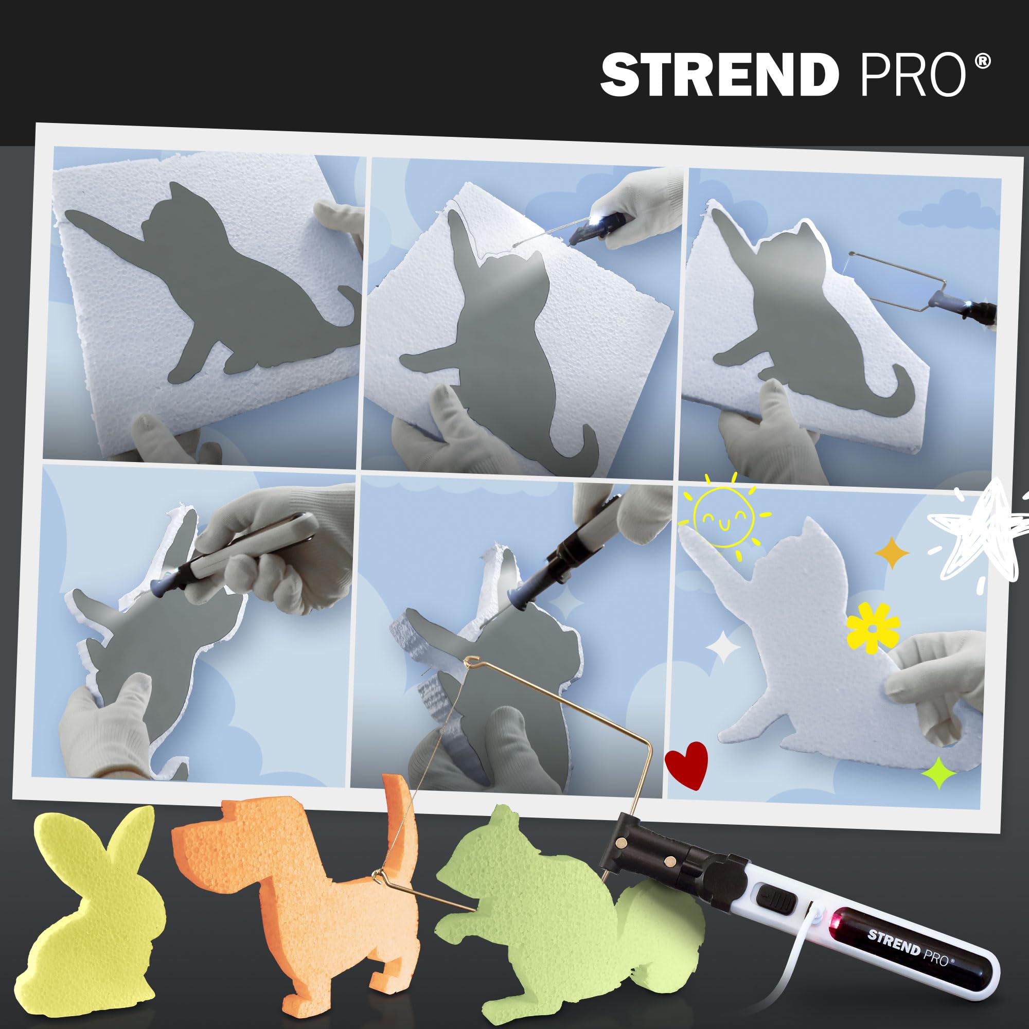 STREND PRO Styroporschneider heißdrahtschneider AKKU | 4-in1 Heißer Draht Styroporschneider 550°C für DIY-projekte | plastik koffer, USB-C, 10m Draht, messer adapters | Styropor schneider