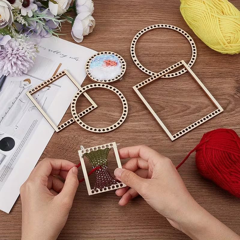 Haoser 6 Pcs DIY Wooden Weaving Loom Craft Kit – Pine MDF Mini Loom Frames in Rectangle & Round Shapes for Tapestry Weaving, Knitting, Macrame & Wall Hanging Decor (6 Styles) 1