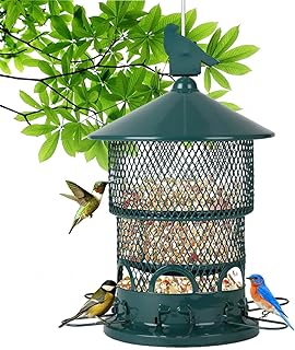 Metal Bird Feeders for Outdoors Hanging Wild Bird Feeder Squirrel Proof Large Retractable Bird Seed Feeders,Green