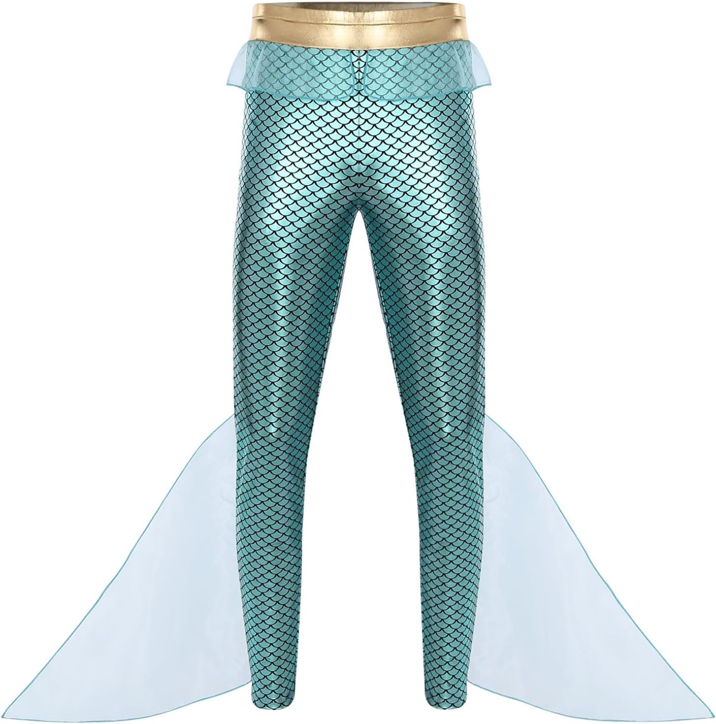 ACSUSS Mens Metallic Shiny Mermaid Pants King of The Seas Cosplay Costume Fishscale Print Tights Leggings