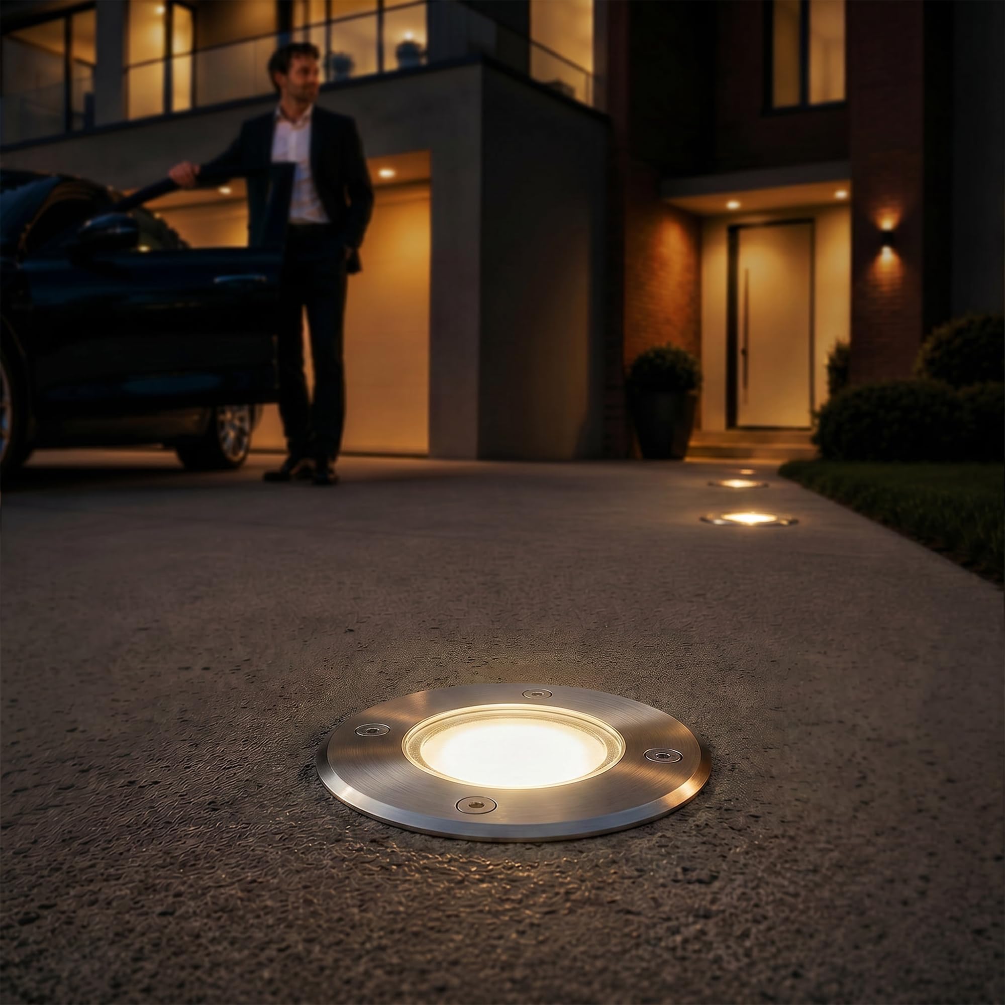 SSC-LUXon 6er Set KALPA LED Bodenleuchte rund silber gebürstet GU10 3W drei einstellbaren Lichtfarben 3CCT IP67 Bodeneinbaustrahler regenfest & befahrbar