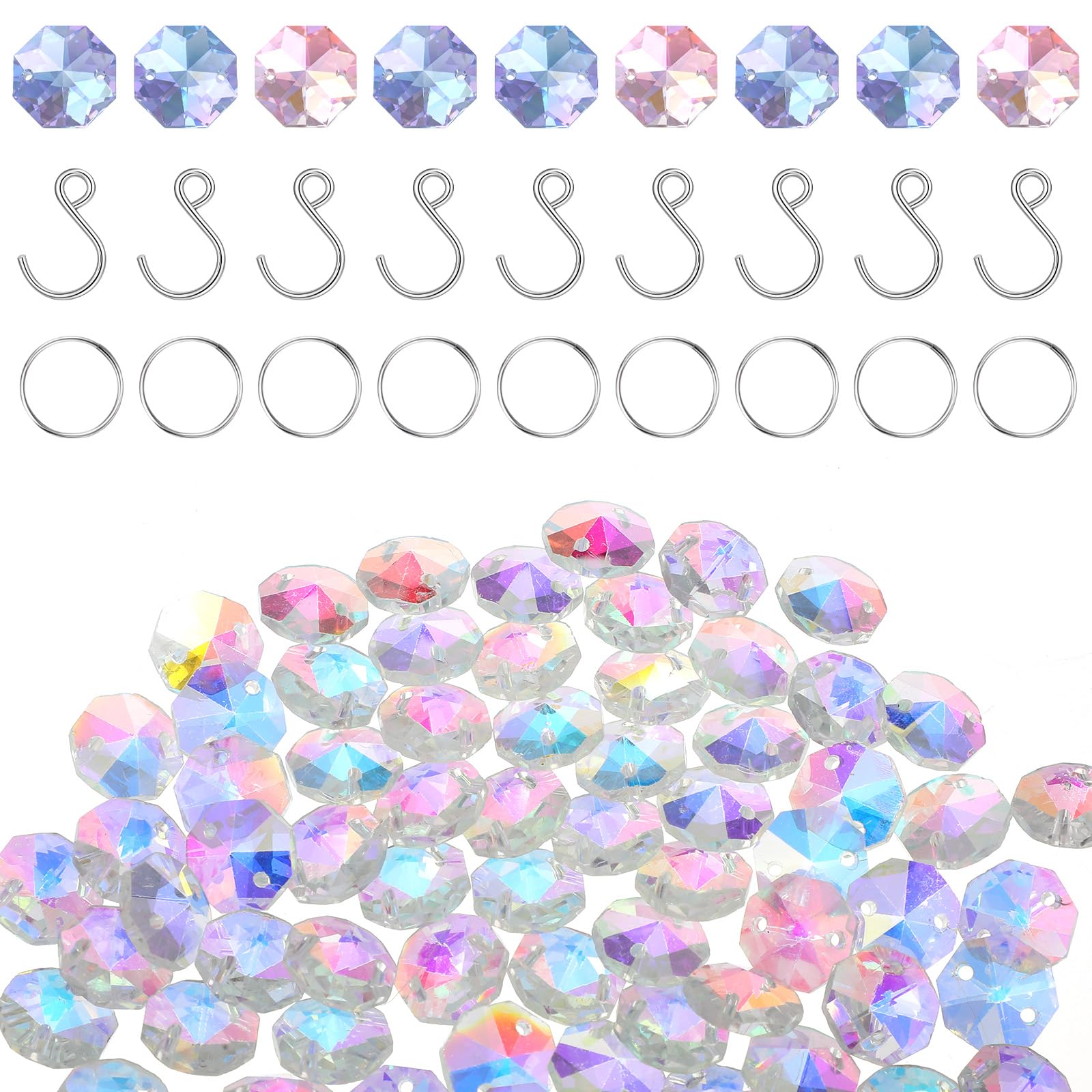 100Pcs 14mm Crystal Suncatcher Beads, Bulk AB Color Sun catcher Supplies Chandelier, Crystal Glass Octagon Beads for DIY Jewelry Making, Chandelier Replacement