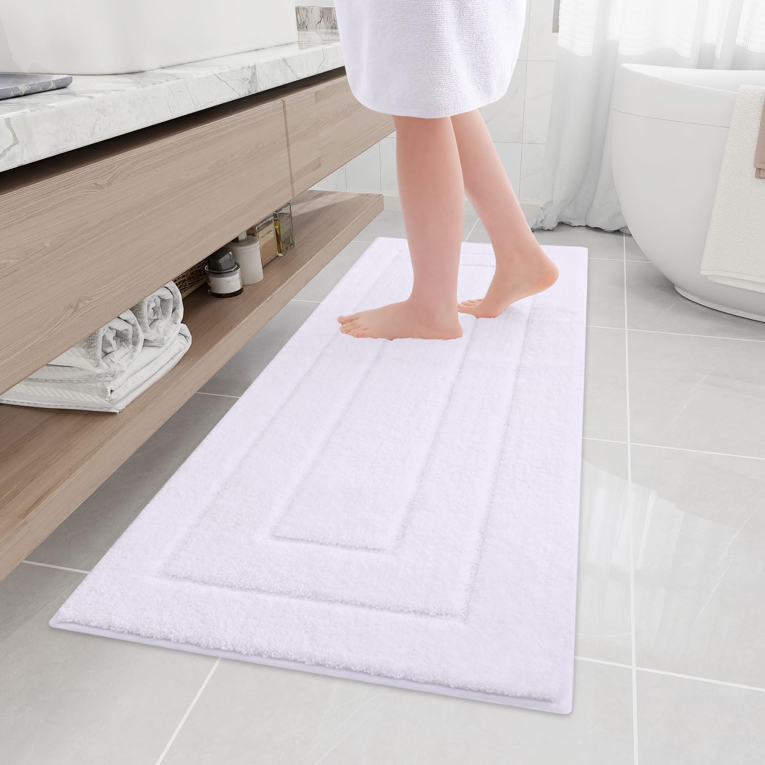Buganda Bathroom Rugs, 59" x 20", Soft and Absorbent Microfiber Bath Rugs, Non-Slip Shaggy Shower Carpet, Machine Wash Dry Bath Mats for Bathroom