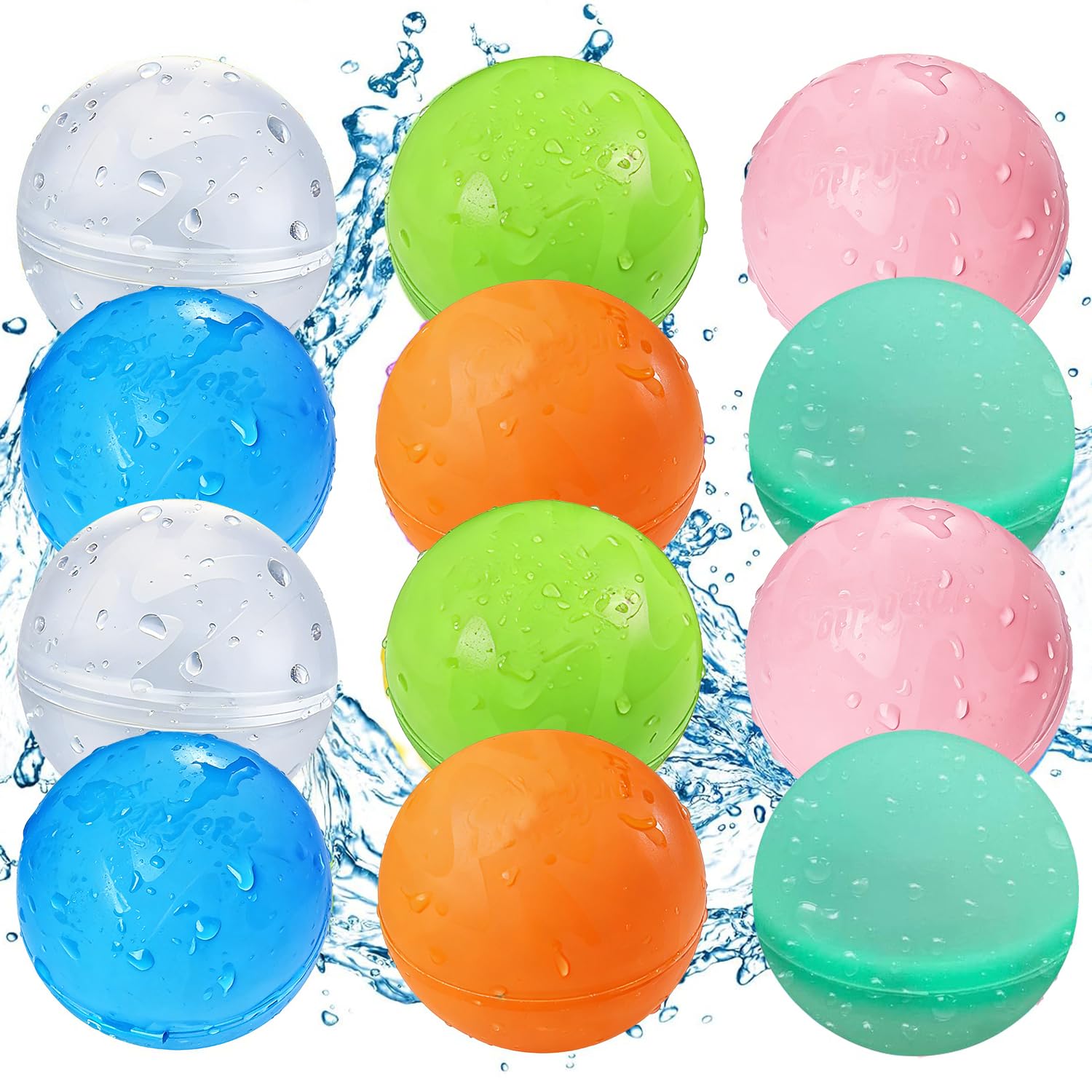 12pcs Reusable Water Balloons for Kids Non-Magnet Self-Sealing Quick Fill Water Balloons with Mesh Bag Summer Silicone Water Balls for Adults, Beach,Pool Party Beach Water Toys