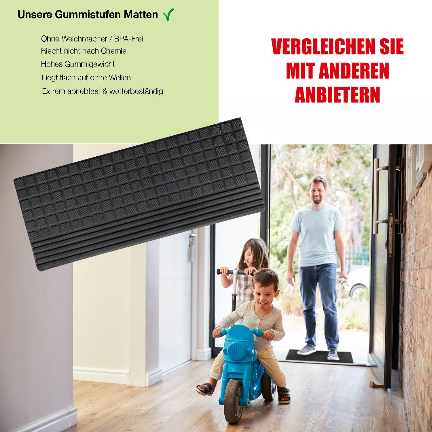 BigDean 10er Set Stufenmatten aus Gummi - 65x25cm - Treppenstufen Matten für Außen Outdoor - Antirutschmatten Treppe Anti-Rutsch Gummimatten