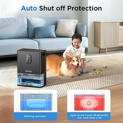 Miniatura 8 de Deshumidificador, tanque de agua de 106 onzas (1000 pies cuadrados) deshumidificador para el hogar, deshumidificador silencioso para baño,