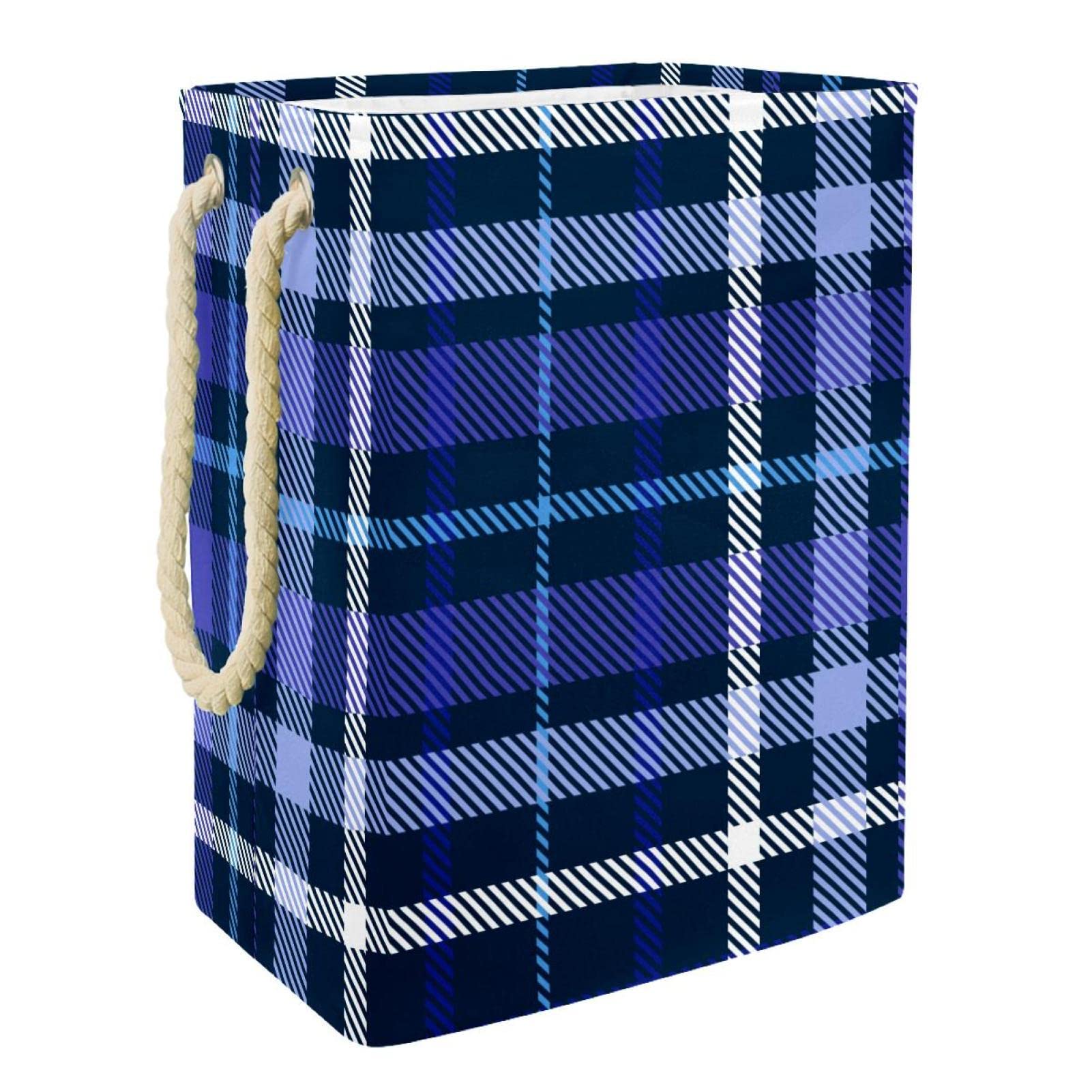 Panier à linge personnalisé avec poignées solides et grand volume bleu à carreaux