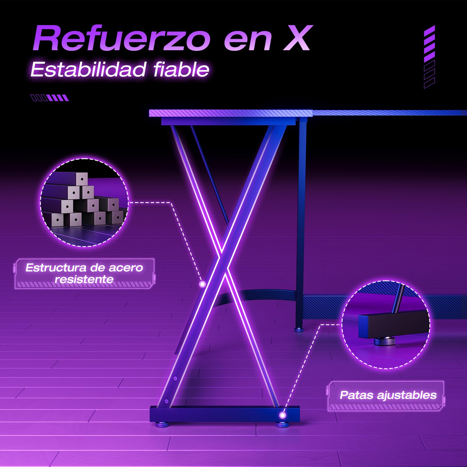 ODK Escritorio Gaming, 120 x 120 cm Mesa Gaming, Escritorio esquinero Estable y económico para Juegos, Oficina en casa y Estudio, Fibra de Carbono Negra