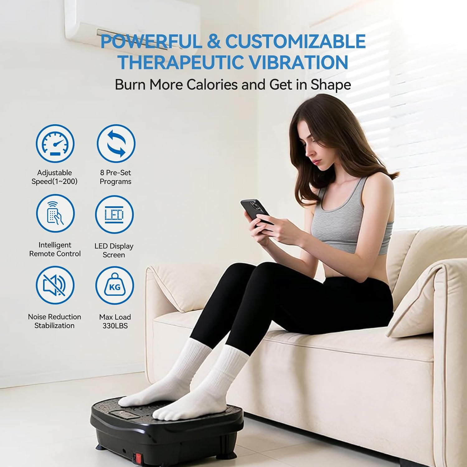 Vibration Plate Exercise Machine with 200 Adjustable speeds and 8 Scientific auto Modes, Compact Foldable Design and Ultra-Quiet Silicone Base for Home Workouts & Lymphatic Drainage