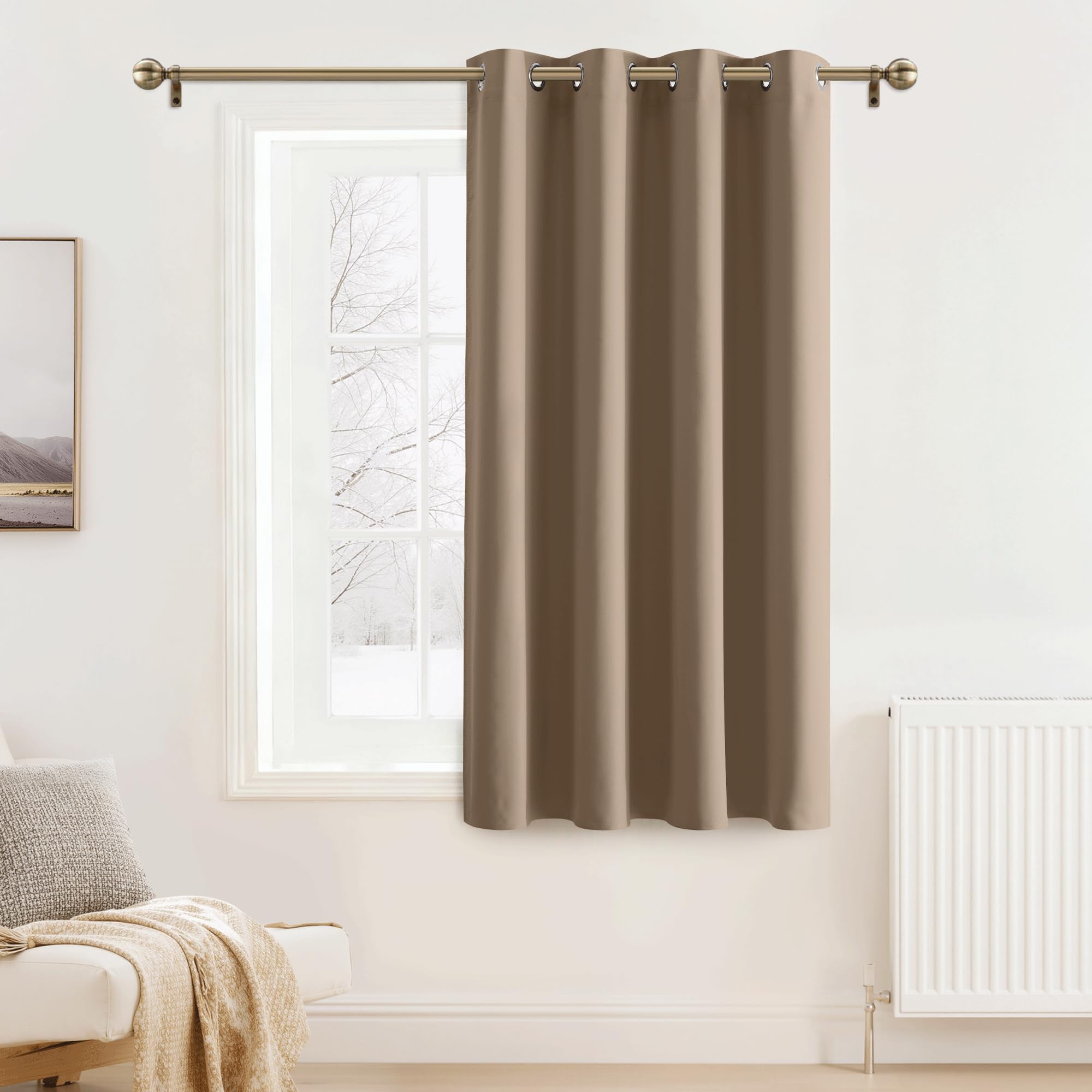 PONY DANCE Tenda Corta per Cucina Moderna Tenda Oscurante da Interno con Anelli Blackout Curtain Termica Isolante per Casa 1 Pezzo L 140 x A 145 cm, Moca