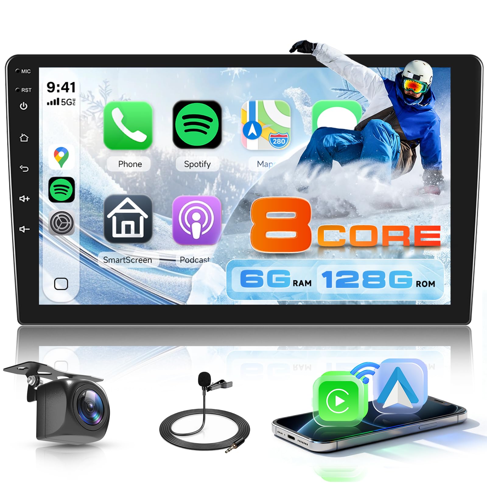Side view of the Driauto 10.1 Inch Android Stereo with control buttons