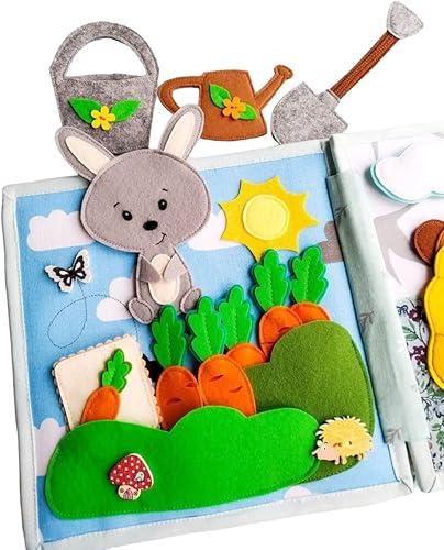 Libro tranquilo para bebés Jardín y mar, libro de fieltro para habilidades motoras finas, juguete Montessori, libro ocupado de actividades para