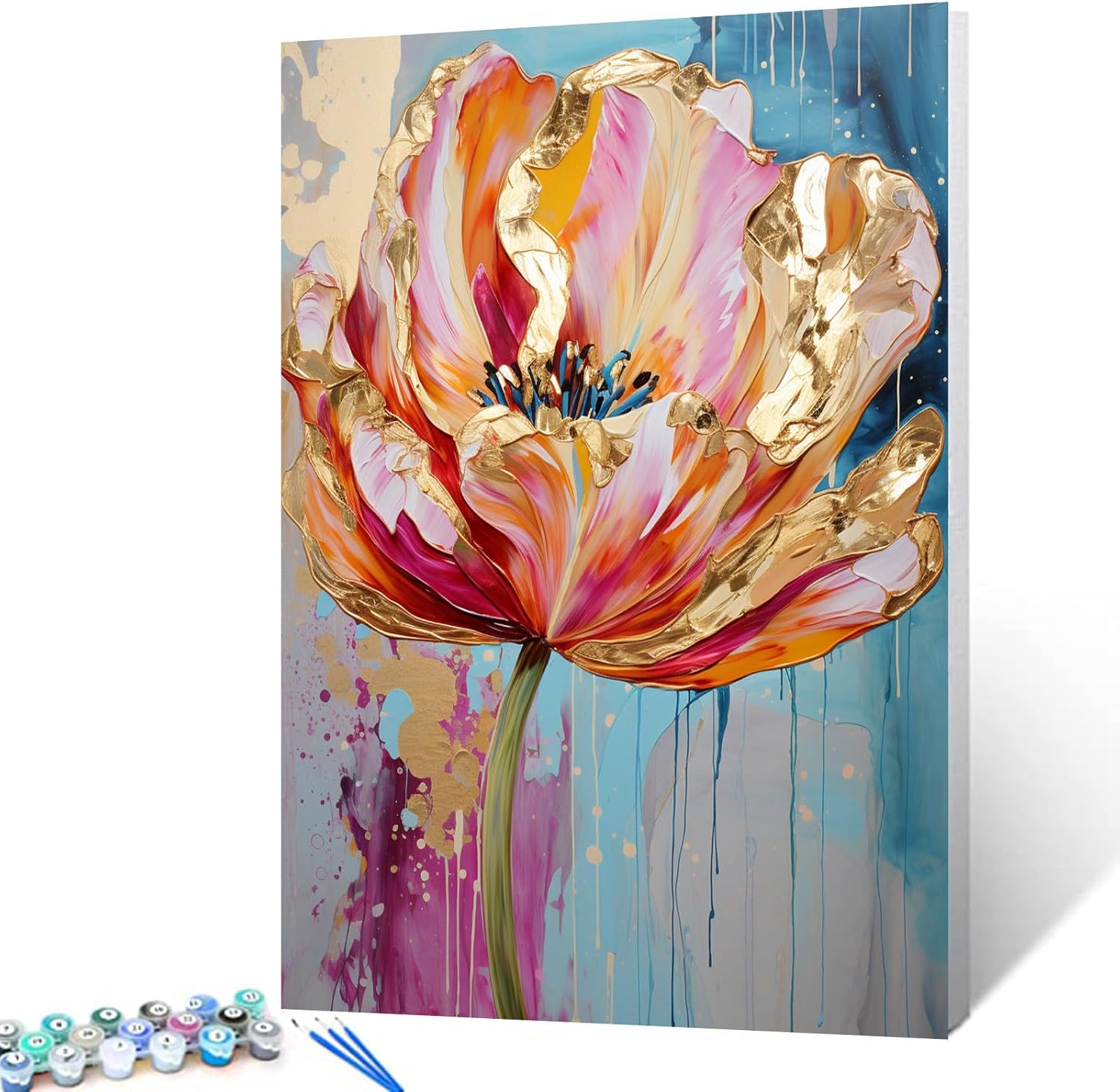 Aihonmin Beautiful Floral Paint by Number for Adult and Kids Beginner,Pink Petal Canvas Oil Painting Kit Digital Painting,Vintage Watercolor Living Room Decoration,(Without Frame 16''x20''(Frameless) Plant-10