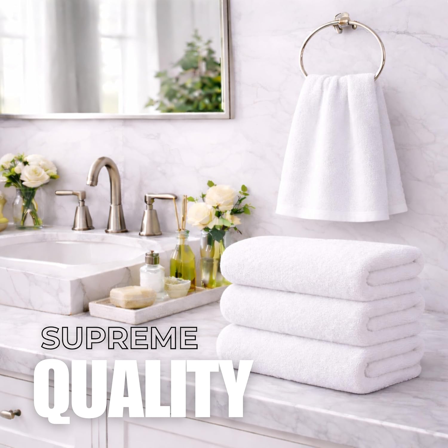 Set of 6 Luxurious Hand Towels for Bathroom, 16x28 inches, 100% Cotton, Ultra-Soft, Absorbent & Durable, 600GSM Bathroom Hand Towel - Ideal for Gym, Bath, Spa Use (White, 6 Pack)