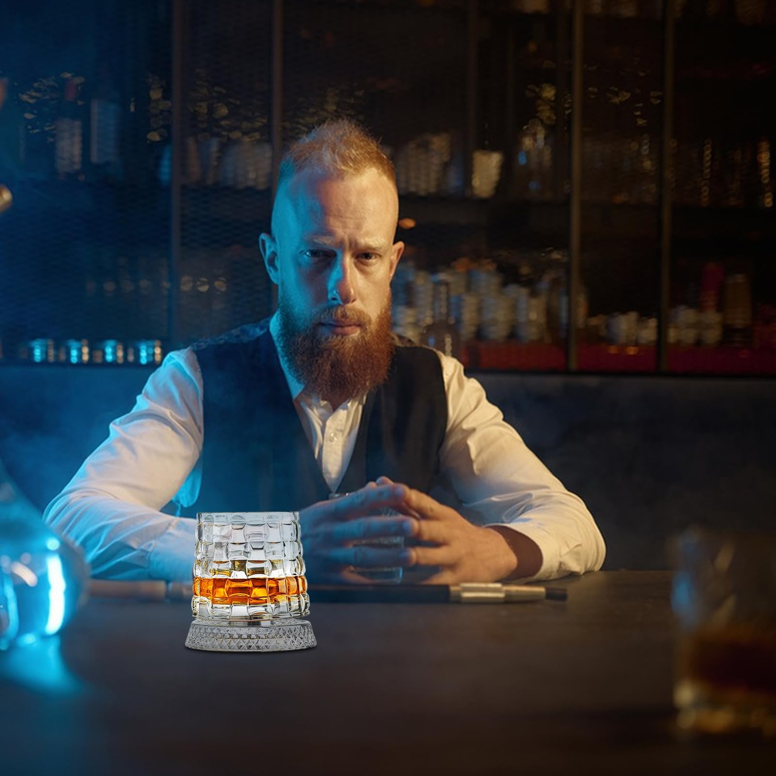 Bicchiere da whisky girevole a 360 gradi, bicchiere da cocktail girevole con base disaccoppiata stabile, bicchieri da whisky in rotante con funzione antistress, per rum, cocktail