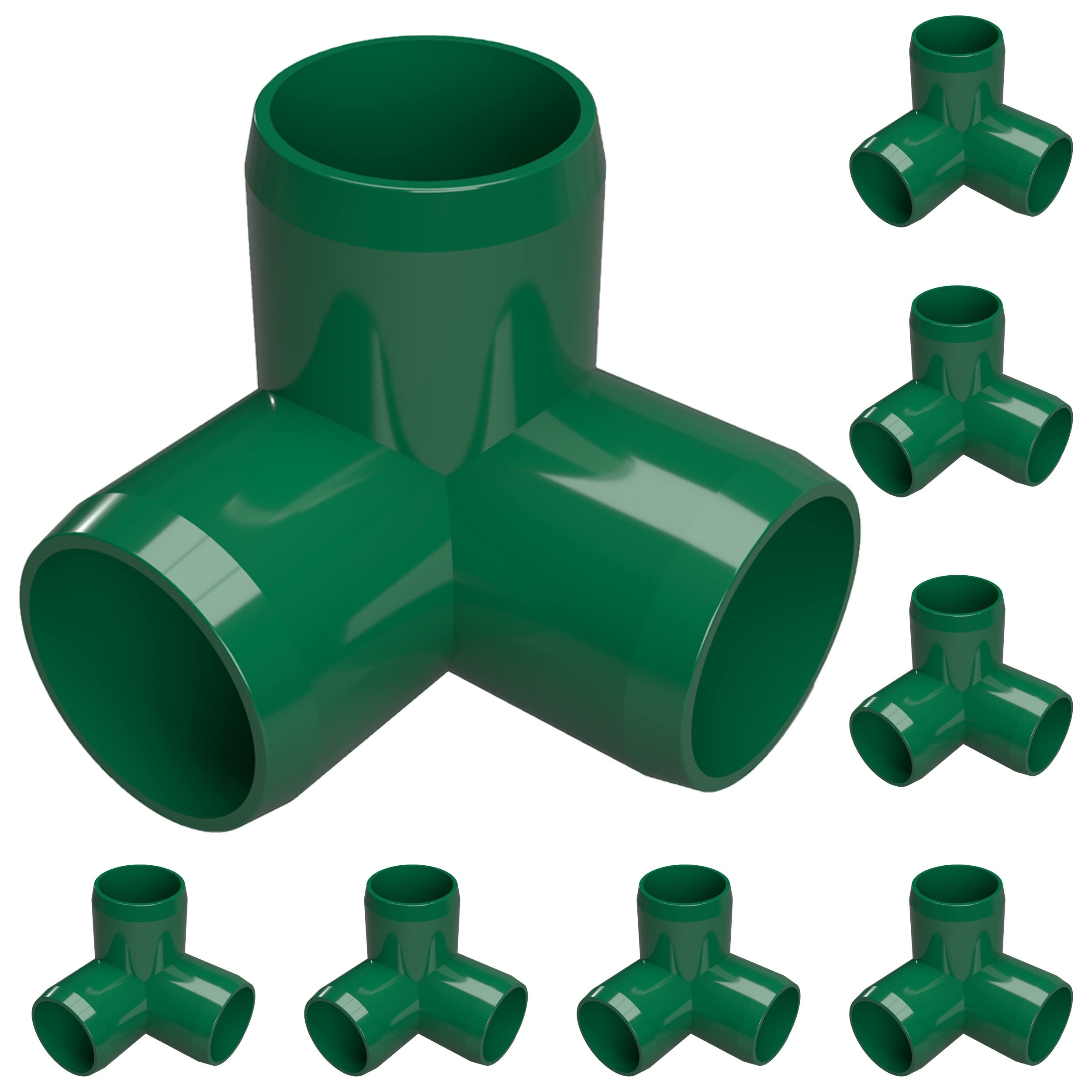 FORMUFIT 3/4” 3-Way Elbow Furniture Grade PVC Fitting in Green, Made in USA, UV-Resistant, Impact-Proof, 1.050” Actual Socket Diameter (Pack of 8)
