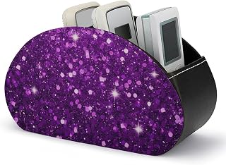 Beautiful Dark Purple Bling Glitter Sparkles Pattern Remote Control Holder, Remote Caddy Box Desktop Storage Organizer for Tv Remote, Heater Controllers, Media Player, Office Supplies