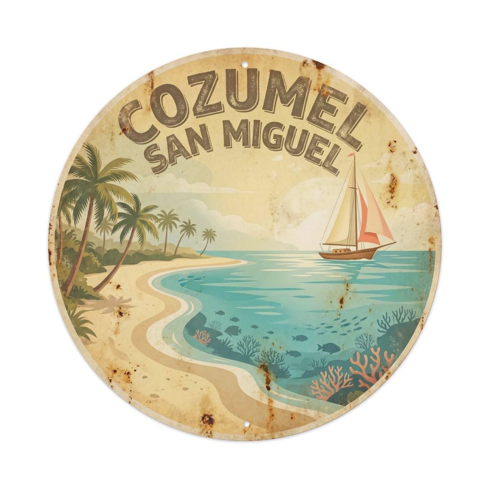 Cozumel Island San Miguel Resort Retro Destination Metal Tin Sign