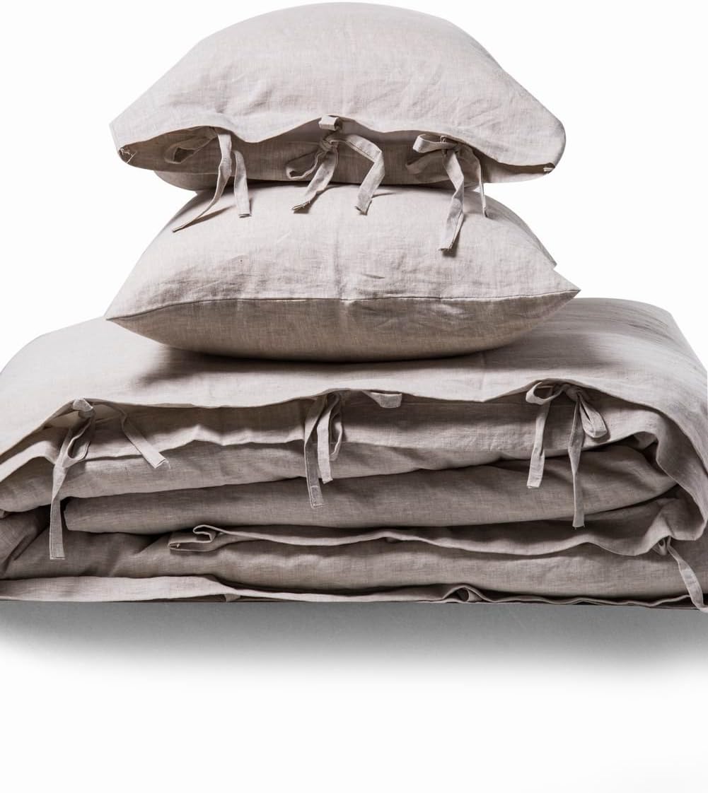 meadow park100% Pure French Linen Duvet Cover Set, Queen, Vintage Stone Washed Softened, Ties Duvet Cover with Two Pillow Shams Queen