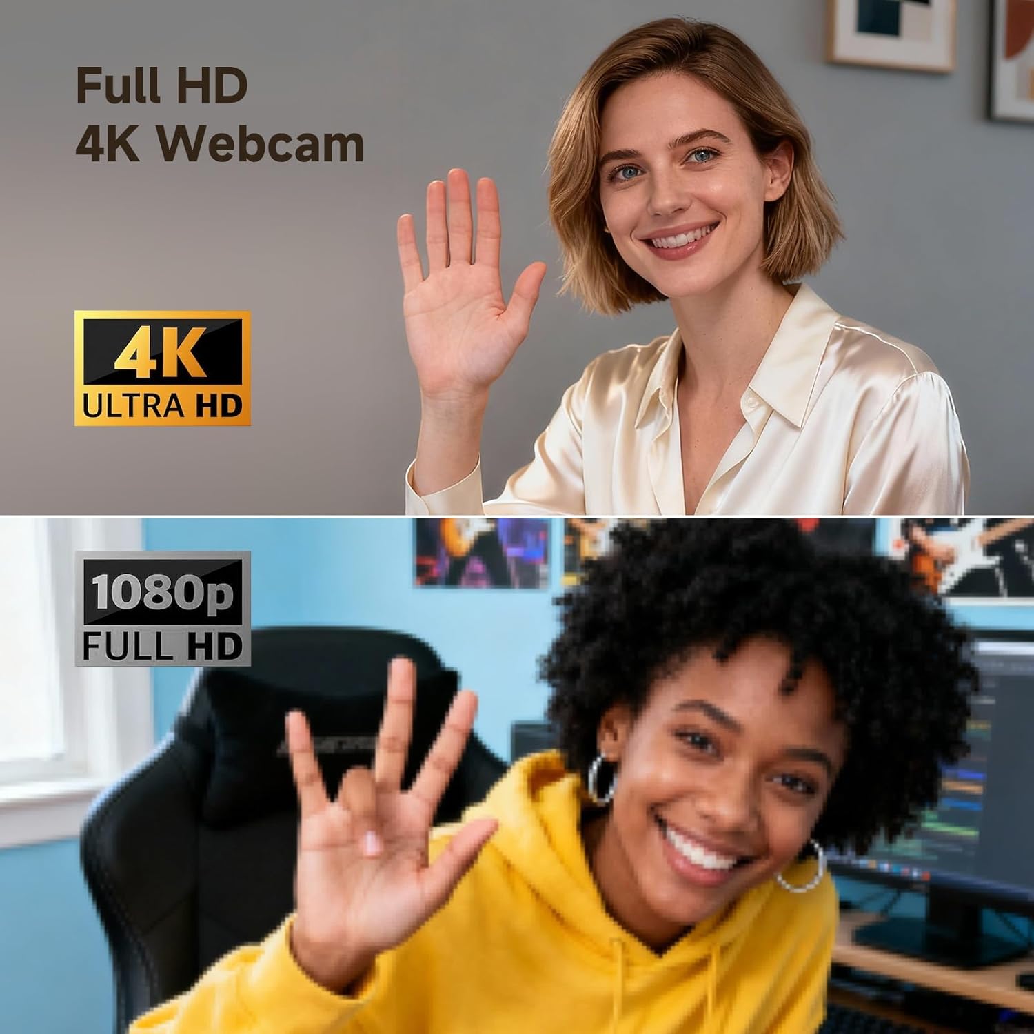 4K Center Screen Webcam, Retractable Eye Contact Camera for Sincere Video Calls, Dual-Mode Center Cam & Eye Level Web cam, Middle of Monitor Webcam with Independent Privacy Buttons