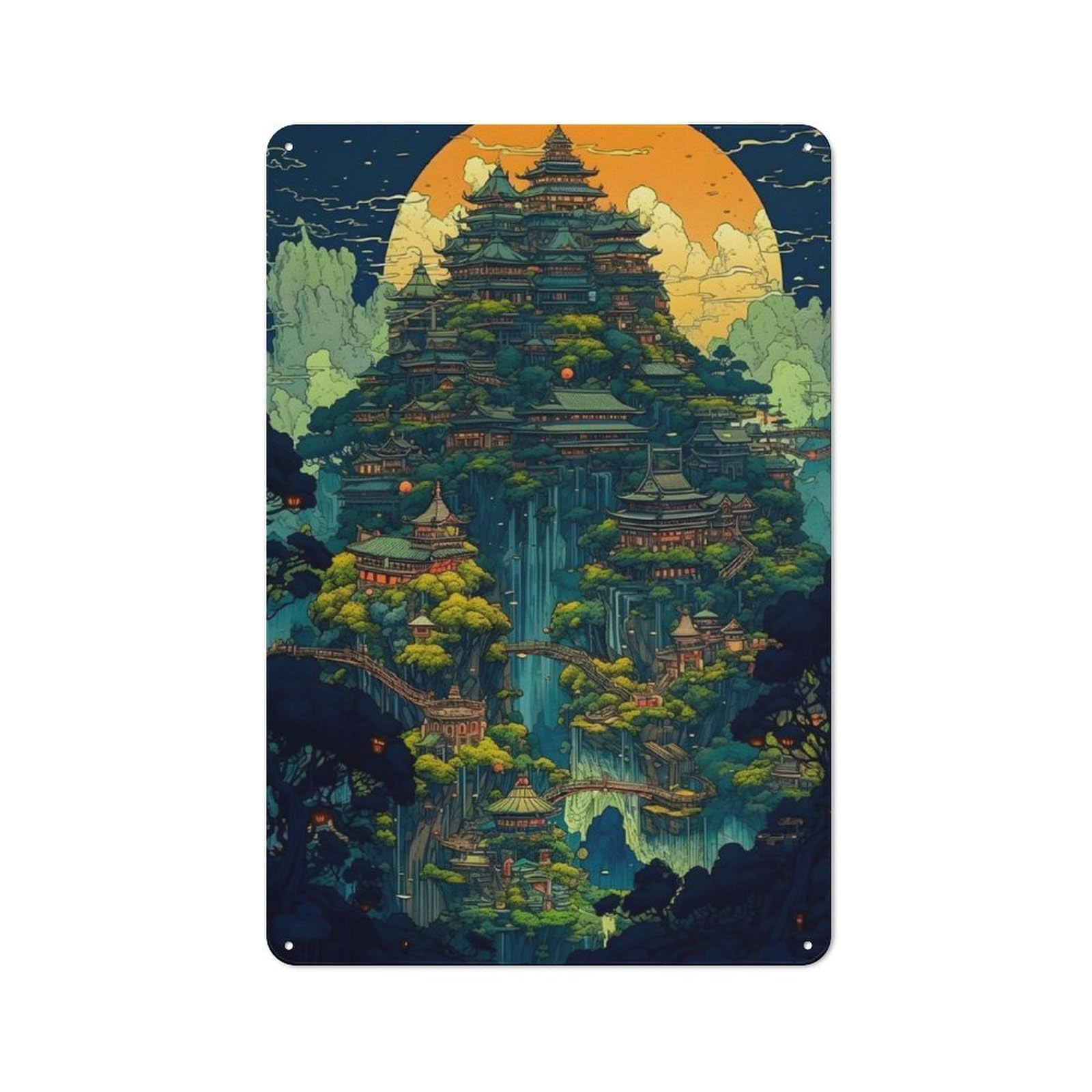 Junmoney Japan Fantasy Palace 011 Vintage Tin Sign 30X20cm With For Guest Room Or Hallway, Suited To Wall Displays In Guest Rooms And Hallways