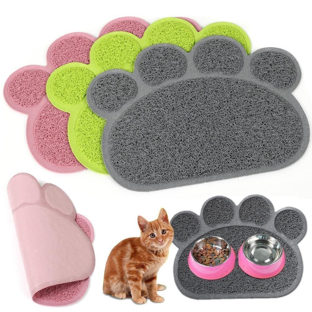 KINGCOO Tappetino Lettiera Materassino Pet, Impermeabile Tappeto per Animali a Forma di Zampa Lettiera Catcher Trapper Table Food Tappetino per Cane Gatto Ciotola Tessuto,30cmx40cm,PVC (Loto Rosa)