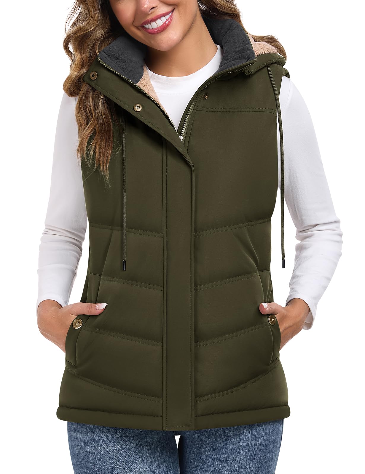 heekpek Damen Weste mit Kapuze Winterweste Ärmellose Fleeceweste Steppweste Kurz Reißverschlüsse Outdoor Warme Damenwesten Ärmellose Jacke Herbst Thermoweste