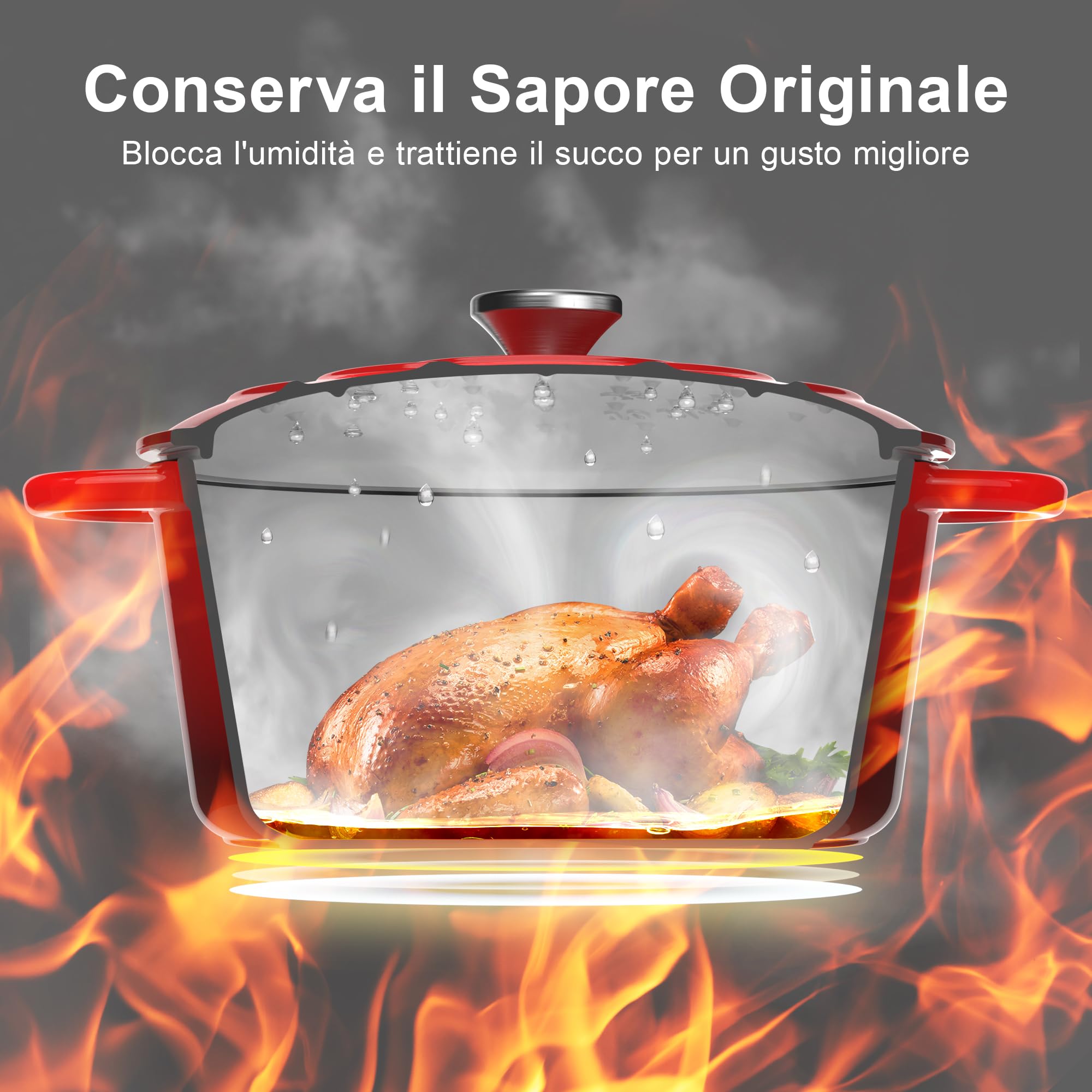 Pentola in Ghisa Smaltata - 26cm Pentole Olandese con Coperchio Casseruola Dutch Oven, Topbooc Rotonda Cocotte Padella Compatibile Induzione, Gas, Forno, per Pane, Stufati, Zuppe, 5L
