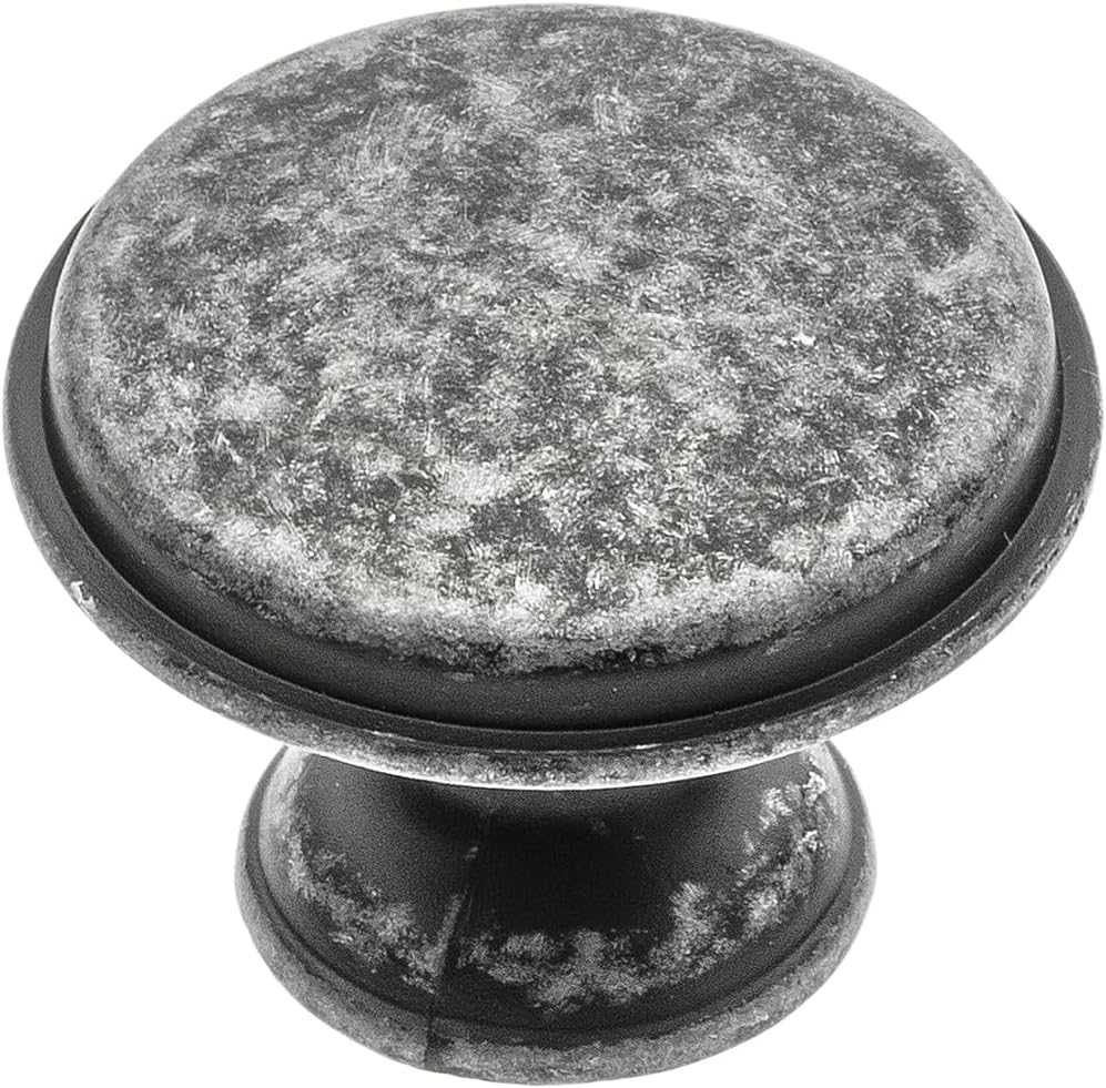 GTV - Cento Knob Antique Silver Diameter 28 mm I Furniture Knobs with Screws I Round Cupboard Knobs Kitchen Knobs Door Knob Drawer Knob Handle I Shell: Galvanised, Painted