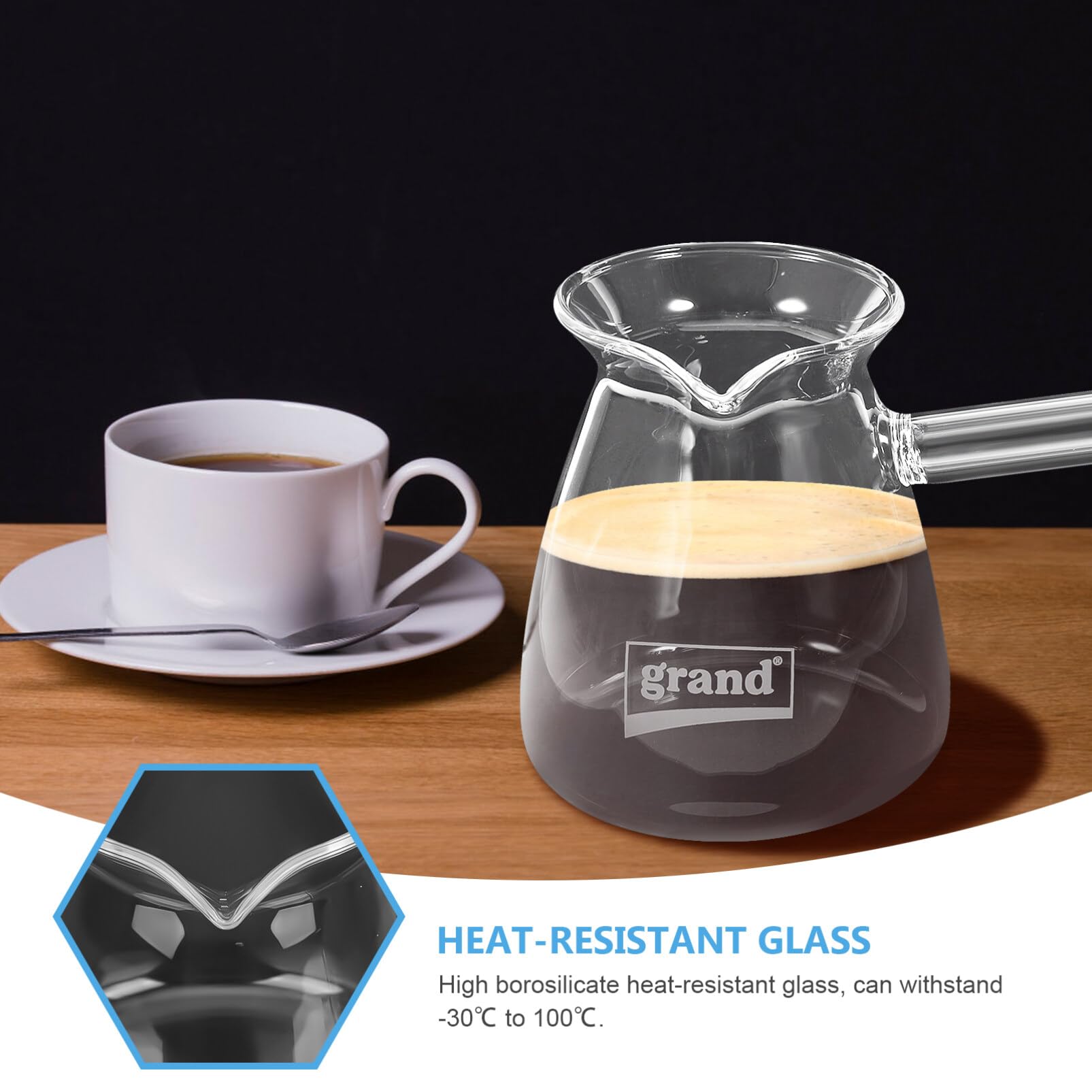 Cabilock Turkish Coffee Pot Mini Butter Melting Pot with Transparent Butter Handle Milk Coffee Glass Warmer Kettle with Spout for Kitchen Coffee Shop