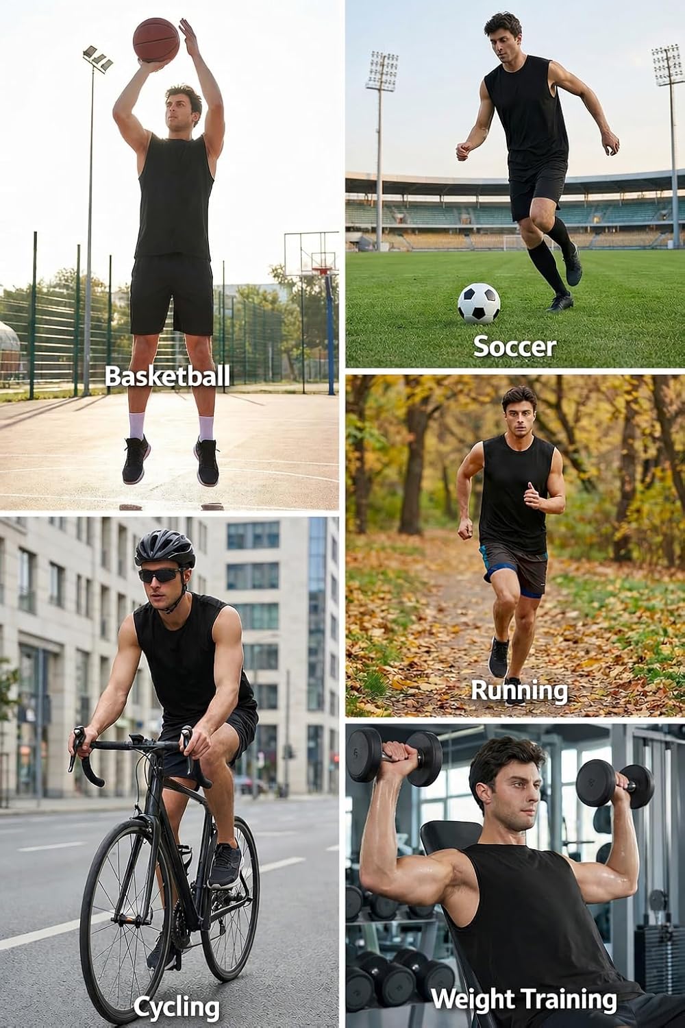 Sanke 5 Pack Men's Tank Tops Workout Muscle Shirts Cooling Sleeveless Undershirts Loose Fit Athletic Tee for Gym Running