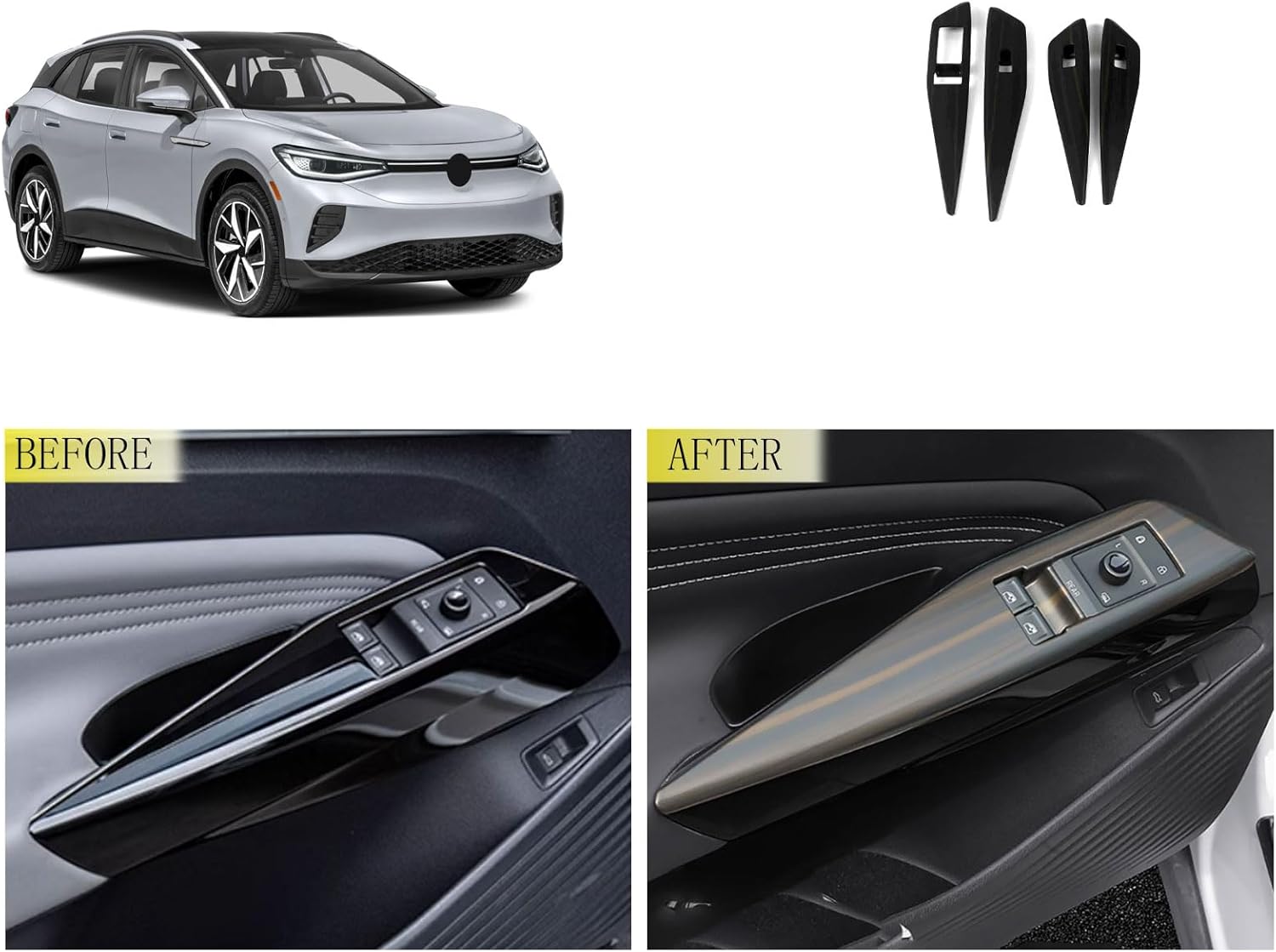 Door Window Switch Panel Cover Compatible with Volkswagen VW ID.4 ID4 2025 2024 2023 2022 2021 Door Armrest Cover Window Lift Trim Interior Car Accessories ABS 4PC(Peach Wood Style)