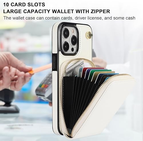 Miniatura 3 de KIHUWEY Funda tipo cartera cruzada para iPhone 15 Pro Max, funda de bolsillo con cremallera y soporte para tarjetas, funda protectora de piel