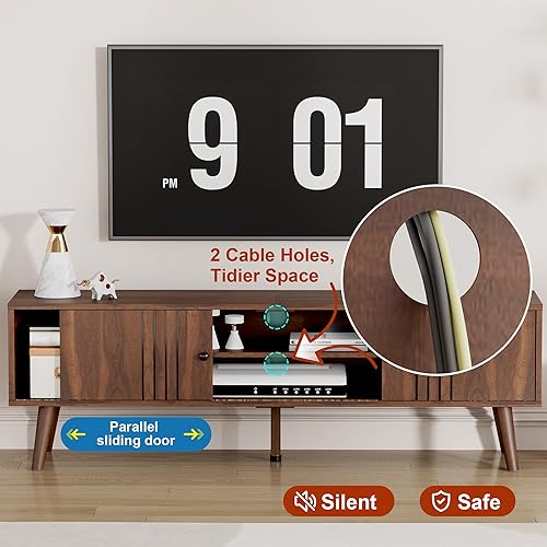 Miniatura 6 de HOME BI Soporte de TV para TV de 70 pulgadas, centro de entretenimiento con puerta corredera paralela, 2 gabinetes, mesa consola de TV, consola