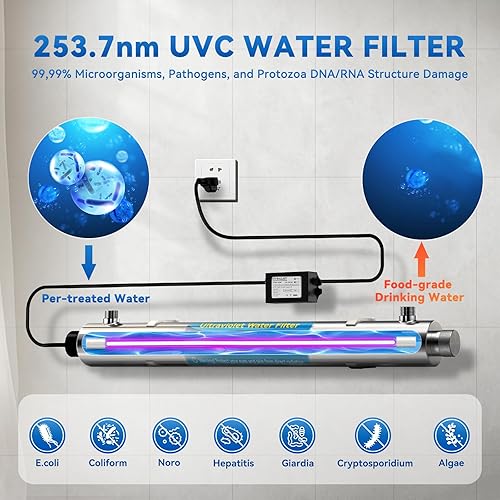 Miniatura 2 de UV Water Filter Whole House, 55W 120V Water Purifier Filter System for Whole House Water Purification, 12GPM, 3/4" MNPT Inlet/Outlet for Purity, +1