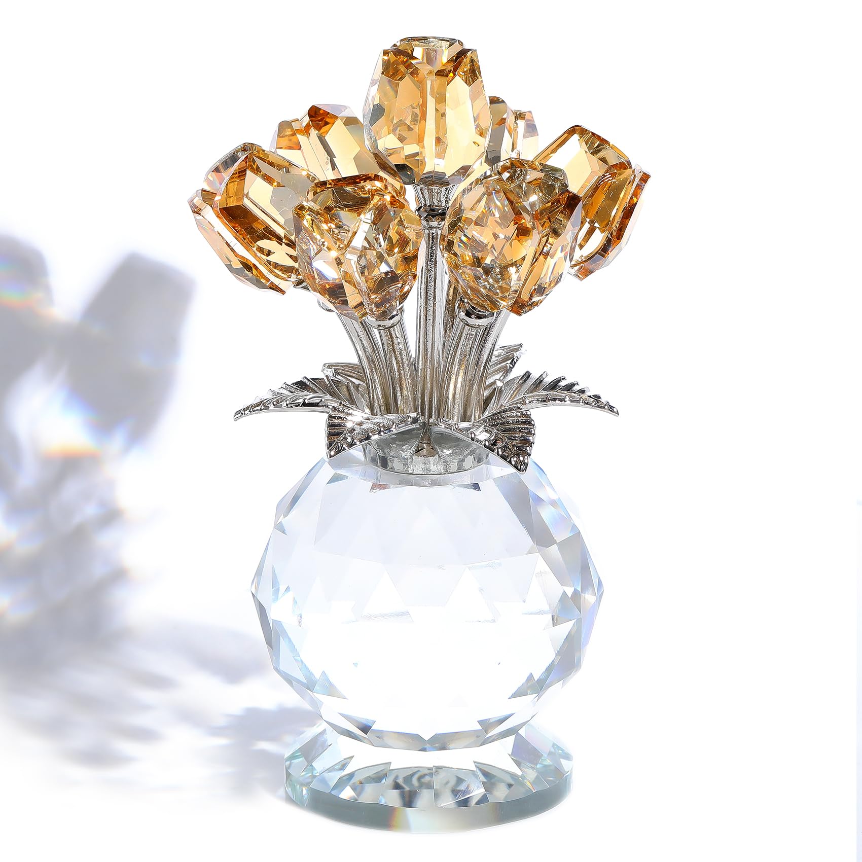 Movdyka Crystal Tulips Bouquet Figurines Gifts for Her Glass Golden Flowers Ornaments for Home Romantic Floral Presents for Women Mum Wife Anniversary Birthday