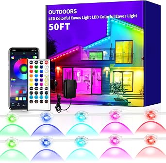 Yocrostar 50ft RGB LED Eave Lights, IP68 Waterproof Outdoor Lights for DIY Party, Holiday and Everyday Scene Mode